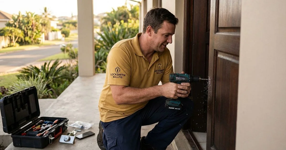 Locksmith installing a high-security deadbolt lock on a residential door in Salt Rock